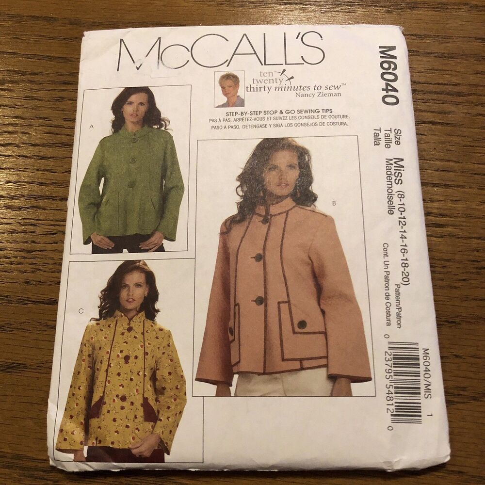 McCalls M6040 Womens Sewing Pattern Sizes 8-20 Jackets
